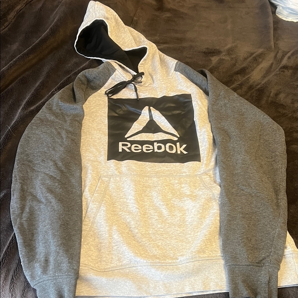 Reebok Men's Gray and Black Logo Hoodie